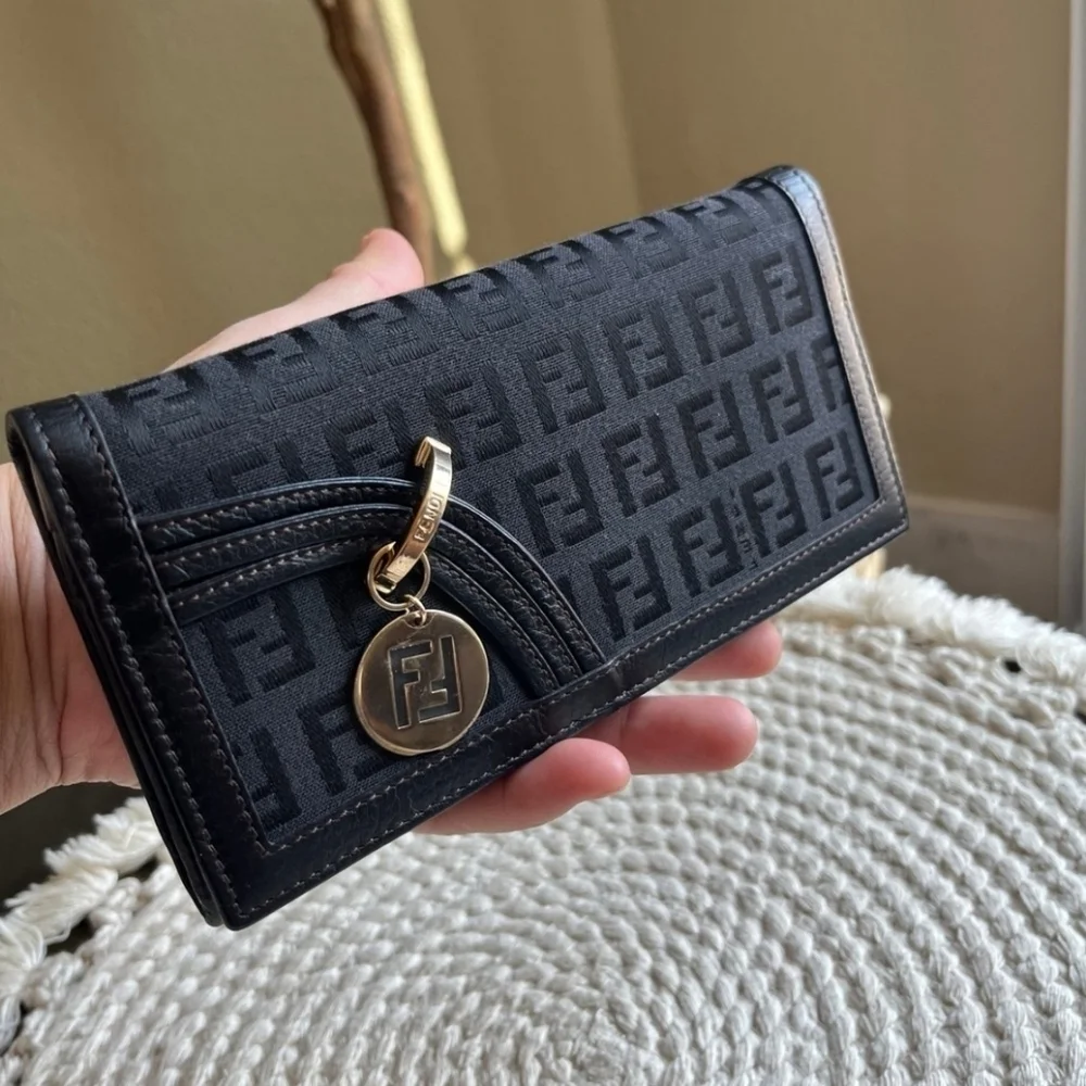 🖤▪️Fendi ▪️ Zucca Long black canvas and leather trimmed long Wallet ✨️